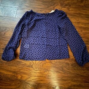 BCBGeneration Navy Polka Dot Blouse with button down back